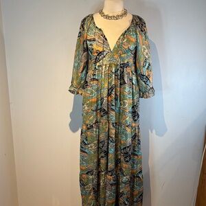 Lemonwood paisley print silk blend tiered maxi dress size S/M